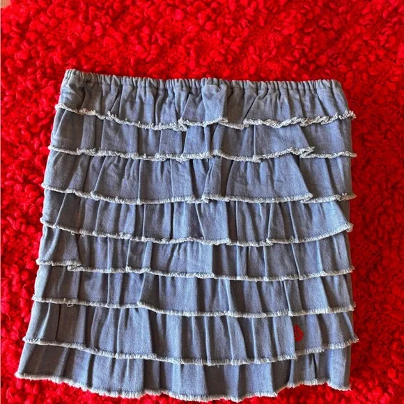 Volcom Blue Frayed Denim Ruffled Top - Picture 1 of 4